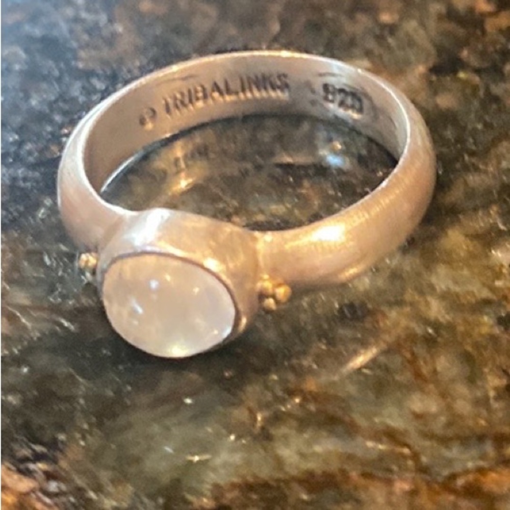 sterling silver and 14 karat goldW/moonstone ring🌺